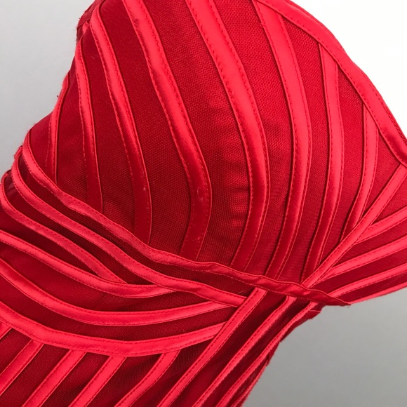 Vintage Cache Strapless Red 10 Ribboned Mini Cocktail Dress - Picture 3 of 6